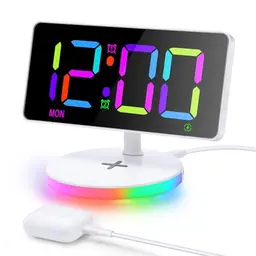Bestcool Wecker mit kabellosem Laden und LED-Display, Doppelalarme mit Schlummerfunktion für Schlafzimmer und Büro