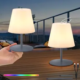 RWWR 2er Set LED Tischlampe kabellos - Mini, 8 Farben, USB-C aufladbar für Wohnzimmer, Balkon und Terrasse (Grau)