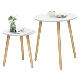 SONGMICS Beistelltisch-Set, 2 moderne Sofatische im skandinavischen Stil, Kiefernholz, ideal fürs Wohnzimmer und Balkon
