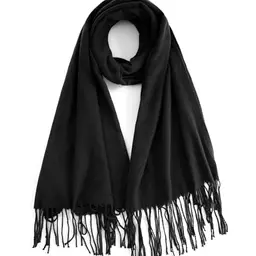 Bobelle Wear Damen Schal, Warmer Einfarbiger Langschal aus Baumwolle mit Fransen, 196 x 69 cm (Schwarz)