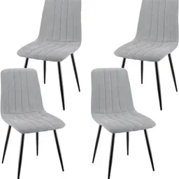 JIJIAN 4er Set gepolsterte Esszimmerstühle mit Leinenstoff und Metallbeinen, Streifendesign für Esszimmer, Wohnzimmer, Küche