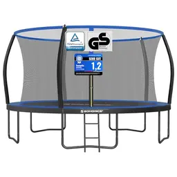 SONGMICS Trampolin für Kinder im Freien, 427 cm Durchmesser, mit Schutznetz und Leiter, Schwarz und Blau