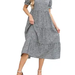 Zetieny Damen Sommerkleid A-Linie Casual Kurzarm Rundhals