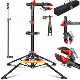 KESSER® Profi Fahrradmontageständer mit Tasche und Werkzeugschale, drehbar, bis 30 kg, Rot