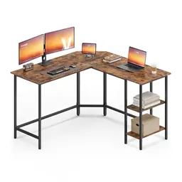 VASAGLE L-förmiger Computertisch, 130x130x76 cm, mit Ablagen, platzsparend, ideal für Büro und Gaming, vintagebraun-tintenschwarz