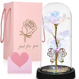 SinLaw Ewige Rose im Glas mit LED-Licht – Geschenk für Frauen zu Weihnachten, Mama, Freundin und Oma (Weiß)