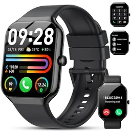 Smartwatch für Herren und Damen, 1,96" Fitnessuhr mit Telefonfunktion, 115+ Sportmodi, Herzfrequenz- und Schlafmonitor, wasserdicht