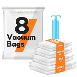 Vakuumbeutel für Kleidung mit Handpumpe, 8er Set in 4 Größen, ideal zur Aufbewahrung von Bettwaren