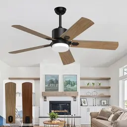 Biukis Deckenventilator mit Beleuchtung und Fernbedienung, Ø132 cm für Wohn-, Schlaf- und Esszimmer - Walnuss