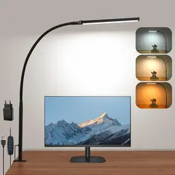 LIBORA LED Schreibtischlampe Klemmbar, Dimmbare Tischlampe mit 3 Farben, Augenschonend, Schwarz
