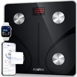 RENPHO Personenwaage mit App, bis 180 kg, Digitale Bluetooth Körperanalysewaage, Schwarz
