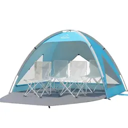 Wolfwise Strandmuschel UV-Schutz, 4 Personen, mit Belüftungsfenstern, Tragetasche, erweiterbare Boden, 240x165x140cm, Blau