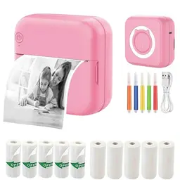 PRINHSJI Mini Drucker, Tragbarer Fotodrucker mit 10 Rollen Papier für Fotos, Notizen und Memos, kompatibel mit iOS und Android