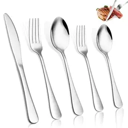 30-teiliges Edelstahl Besteckset für 6 Personen, spülmaschinenfest, ideal für Familie, Party und Restaurant