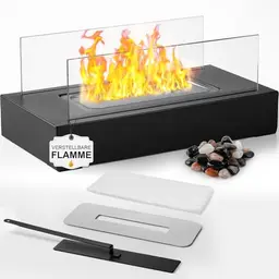 Tischkamin für Indoor & Outdoor | Bioethanol Kamin mit verstellbarer Flamme & Sicherheitsglas | Deko für Balkon