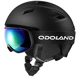 Odoland Skihelm und Skibrille Set für Erwachsene - UV 400 Schutz, Windwiderstand, Schwarz