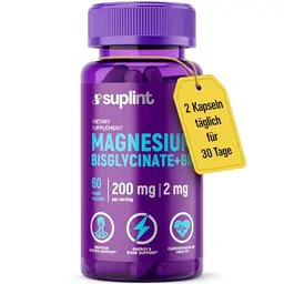Magnesium Bisglycinate 200mg mit Vitamin B6 - Hochdosiert, Vegan, 60 Kapseln
