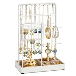 SONGMICS Schmuckständer, Schmuckhalter aus Metall mit Samt, für Halsketten, Armbänder, Ohrringe und Ringe, Weiß