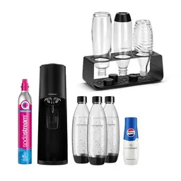 SodaStream Wassersprudler TERRA mit 3x 1L Flasche, Edelstahl Flaschenhalter & Pepsi Cola Sirup