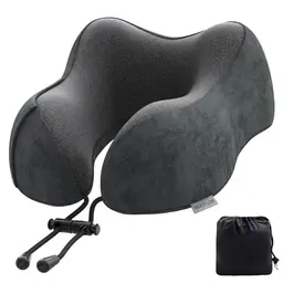 Nackenkissen für Reisen, Camping und Büro - Memory Foam Kissen mit samtweichem Bezug (Dunkelgrau)
