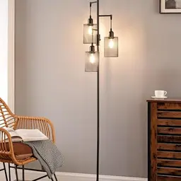 EDISHINE Dimmbar Stehlampe 163cm mit 3 Käfig Lampenschirm - Retro Industrial Design für Wohnzimmer und Schlafzimmer