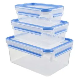 EMSA Clip & Close Frischhaltedosen-Set, 3er Set, 0,55L - 2,20L, 100% dicht, spülmaschinenfest, Transparent, Blau