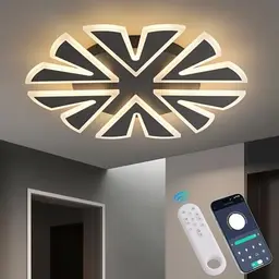Dimmbare LED Deckenlampe in Schwarz mit Fernbedienung, 50cm, 5600lm, für Wohnzimmer und Schlafzimmer