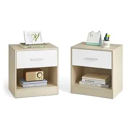 VASAGLE Nachttisch 2er Set, Beistelltisch mit Schublade und offenem Fach, naturbeige/weiß