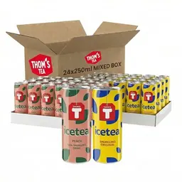 Thom's Eistee Mixed Box | 48 x 250 ml Dosen | 24x Pfirsich Still + 24x Sparkling