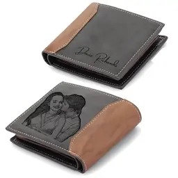 Presentimental Personalisierte Leder-Geldbörse für Herren – mit Namen & Foto, Geschenk für Papa, Ehemann, Opa & Freund, Vatertag & Weihnachten (Style 1)