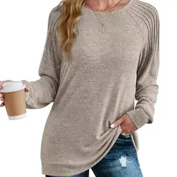 XIEERDUO Damen Pullover Langarm Sweatshirt Herbst Winter Elegant Khaki S