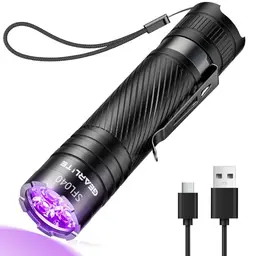 GEARLITE UV Schwarzlicht Taschenlampe - Wiederaufladbar, Mini, Wasserfest für Bernsteinsuche und Geocaching