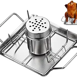 iRenXiao Brathähnchen-Bräter aus Edelstahl für BBQ und Grill im Freien mit 4 Gemüsespießen