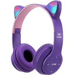 Retoo Katzenohren Bluetooth Kopfhörer für Kinder, kabellos, over-ear, Violett, ideal für Schule und PC
