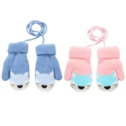 VEGCOO 2 Paar Kinderhandschuhe, Warme Fäustlinge für 1-3 Jahre, Blau + Rosa