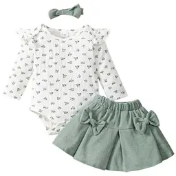 Borlai Baby Mädchen Kleidung Langarm Floral Strampler mit Rüschen und Stirnband Outfit Set