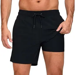 Herren 2-in-1 Schnelltrocknende Badeshorts mit Reißverschlusstasche, Kompressions-Innenhose, für Strand, Pool & Training, Schwarz, XL