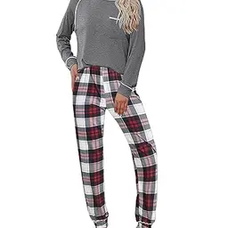 Ekouaer Damen Schlafanzug Pyjama Set Langarm Winter Nachtwäsche S-XXL