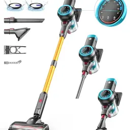 CHEBIO Akku Staubsauger 550W mit 45000Pa, kabellos, selbststehendes Design, Anti-Tangle-Bürste, für Hartböden und Teppiche