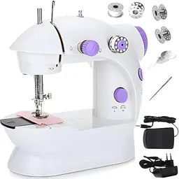 Retoo Mini-Nähmaschine 230V mit 2 Geschwindigkeiten und Fußpedal, tragbares Nähset in Weiß