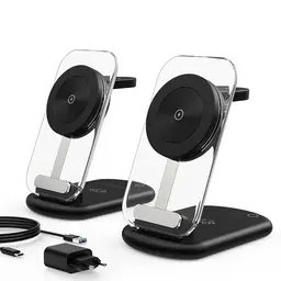 3 in 1 MagSafe Wireless Charger - 15W Induktive Ladestation für iPhone, iWatch und AirPods, Schwarz, 2er Pack