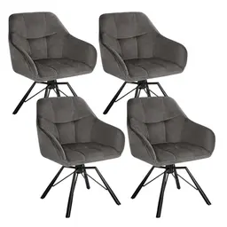 WOLTU Esszimmerstuhl 4er Set, drehbar, mit Samtbezug, bequem, Rückenlehne & Armlehnen, geeignet für Esszimmer & Wohnzimmer, Dunkelgrau