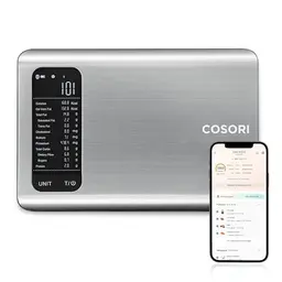 Cosori Digitale Küchenwaage mit Nährwertberechnung und Kalorienanalyse, 5kg Edelstahl