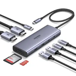UGREEN Revodok USB-C Hub mit 2 HDMI, Kartenleser, 4K@60Hz, 40cm Kabel, 5Gbps USB, 100W PD, kompatibel mit Windows-Laptops