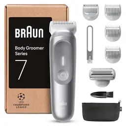 Braun Bodygroomer Series 7, Kabelloser Rasierer für Herren, 100 Min Akku, Wasserdicht, Grau
