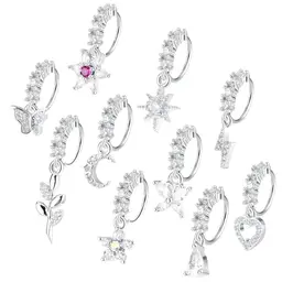 Yolev 10er Set Nasenring Septum Piercing mit Anhängern in Silber - Schmetterling, Herz, Stern, Mond