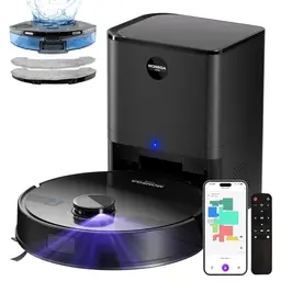 MONSGA Saugroboter mit Wischfunktion, 5000Pa Saugkraft, 180 Min Laufzeit, App-Steuerung, ideal für Teppiche & Tierhaare