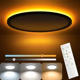 AmazeFan Dimmbare LED Deckenleuchte mit Fernbedienung - Rund - 29CM Schwarz