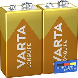 VARTA 9V Blockbatterien, 2er Pack, Longlife Alkaline für Rauch- und Brandmelder