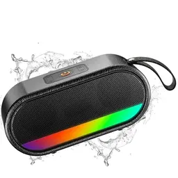 Dyurwa Bluetooth Lautsprecher mit Licht, Tragbare Box mit 10h Akku, IPX6 Wasserdicht, für Outdoor/Party, Schwarz